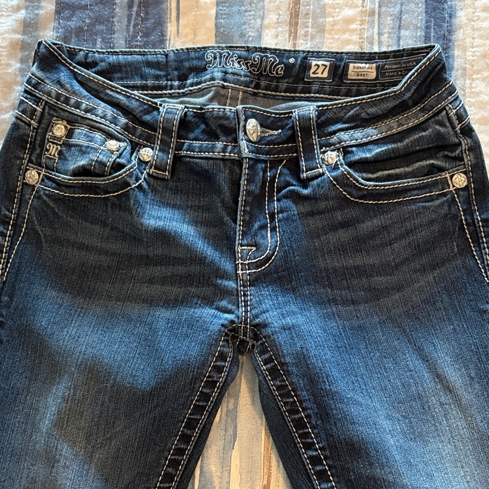 Miss Me Blue Boot Cut Jeans with Embellished Pockets